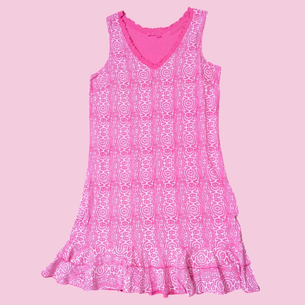 Fresh Produce Women's Medium Aztec Tribal Flounce Ruffles Scallop V Neck Dress